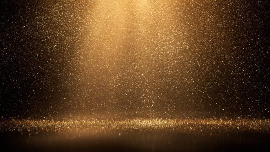 Digitally generated image of falling gold particles, perfectly usable for a wide variety of topics like Christmas, 奢侈品, 成功, 庆祝活动, 等.