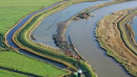 Aerial view of a river with high water