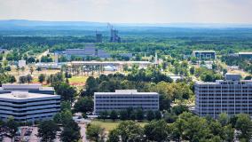Aerial view of office buildings
