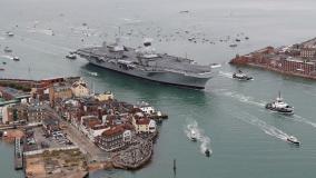 Royal Navy aircraft carriers in a port