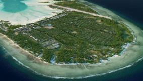 Aerial view of Temaiku, Kiribati