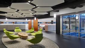 A colorful interior of an office