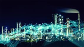 City with digital overlay