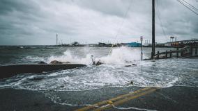 Stock image of flooding on a road