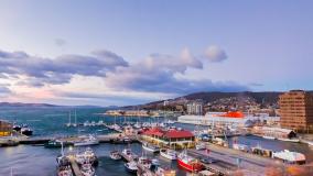 Aerial view of Hobart Harbor in Tasmania at dusk