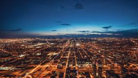 Aerial View of Chicago Skyline at Night - stock photo