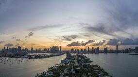 Sunset over Miami, the aerial view from Venetian Islands