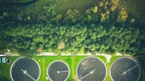Wastewater treatment plant aerial view