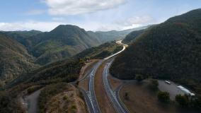 Aerial view of highway through the central mountain range in Puerto Rico.