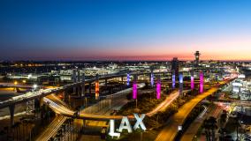 Los Angeles, California, USA - April 7, 2024: Overview of the Los Angeles International Airport. Captured from above after sunset.