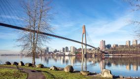 Sky-train bridge linking Surrey and New Westminster over the Fraser River British Columbia