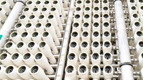 The reverse osmosis equipment in a desalination plant.