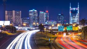 Downtown Nashville, Tennessee, USA at night