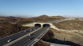 Aerial view of wildlife overpass on Clinton Keith Road