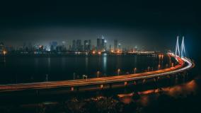 A high angle shot of Bandra Worli sealink in Mumbai at night time