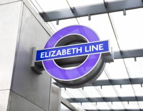 Image of the purple Elizabeth line sign