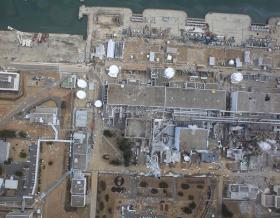 Aerial view of Fukushima Daiichi nuclear power plant in Japan