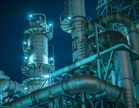 Details of large factory at night