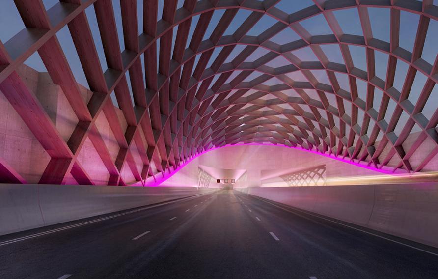 Pink thatched sculpted tunnel