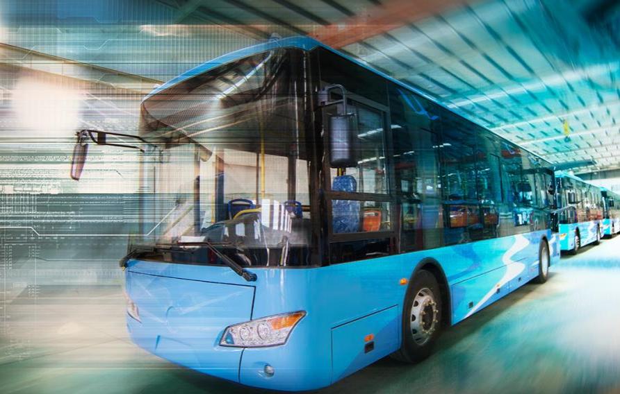 Blue stock image of a bus