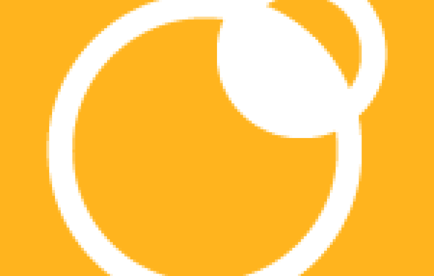 Yellow square with white circle outline with smaller circle overlapping
