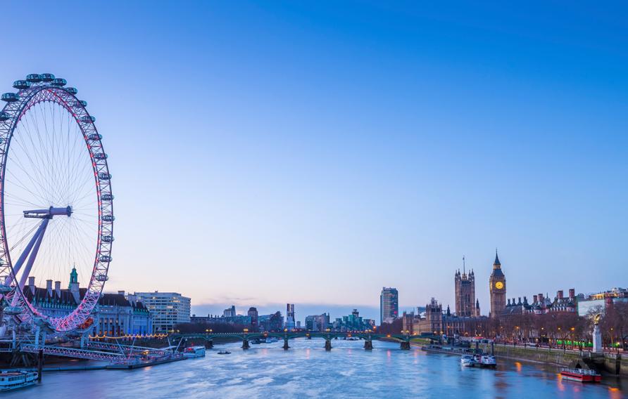 View of the London Eye and House of Parliament on the River Thames