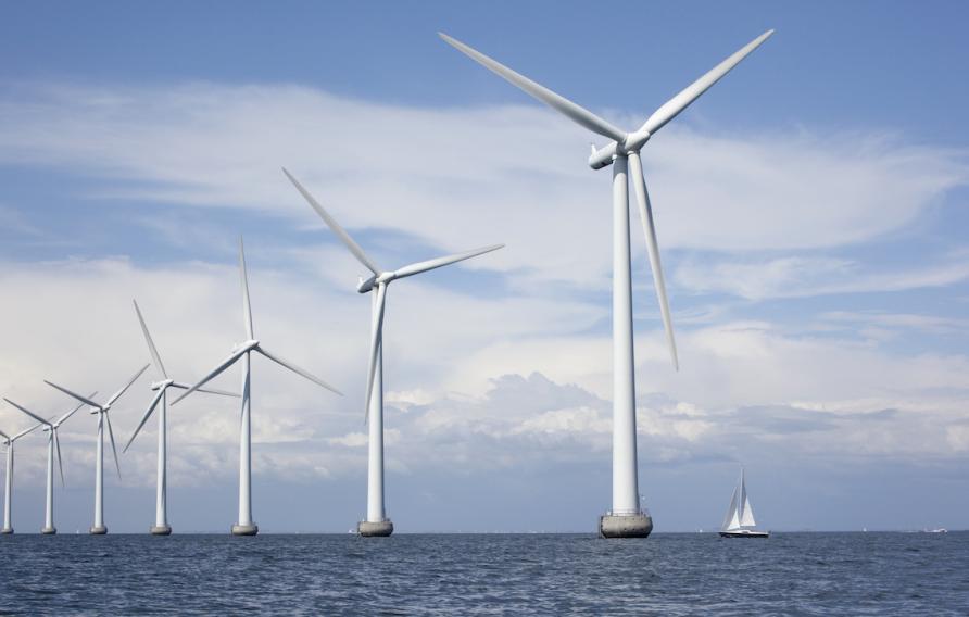 Wind turbines over ocean