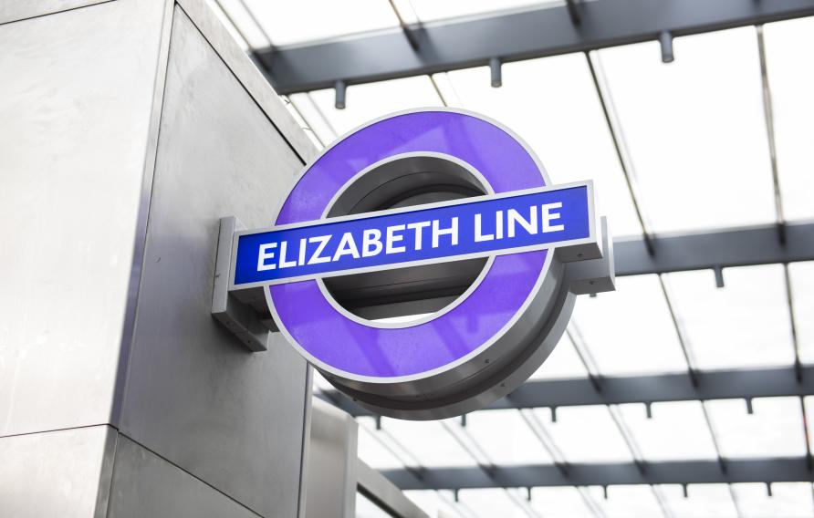 Image of the purple Elizabeth line sign