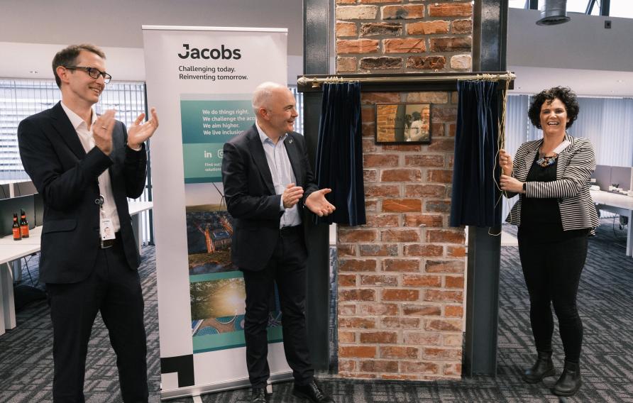 Unveiling plaque at the Jacobs Belfast office