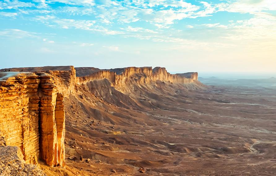Sun shining on the cliffs of Qiddiya in Saudi Arabia 