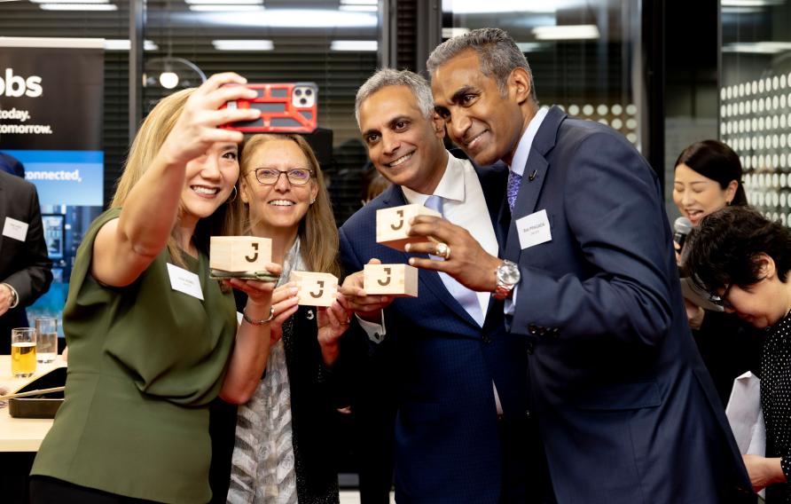 Jacobs leaders pose for a celebratory selfie (left to right): Indo-Pacific Operations Director Julie Hong, Karen Wiemelt, Koti Vadlamudi and Bob Pragada 