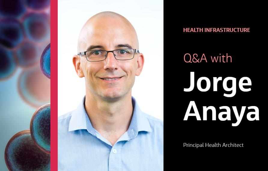 Photo of Jacobs Principal Health Architect Jorge Anaya, along with the words Health Infrastructure Q&amp;A with Jorge Anaya, Principal Health Architect