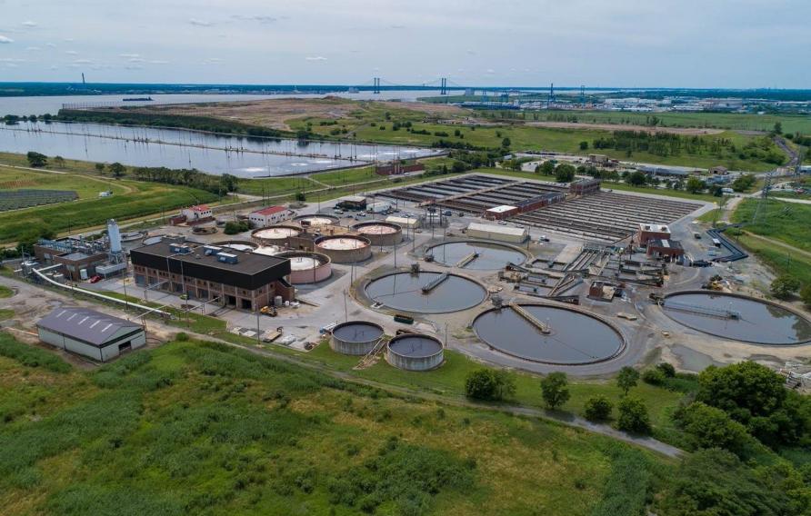 Aerial view of a wastewater treatment facility