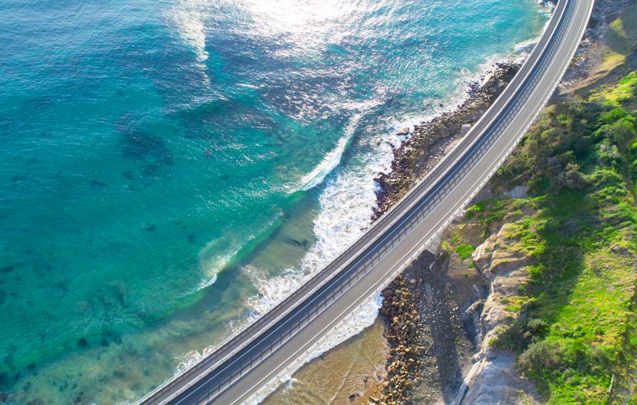 An aerial photograph captured at the beautiful Sea Cliff Bridge located in Clifton, New South Wales.