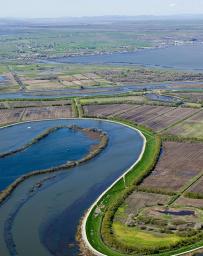 Aerial view of large estuary 