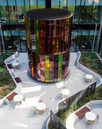 Looking down into the sun-filled atrium at the Blacktown Mount Druitt Hospital