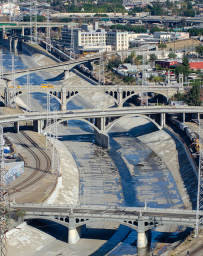 Drone image of LA River at Union Station