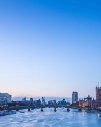 View of the London Eye and House of Parliament on the River Thames