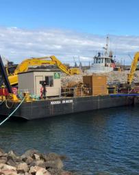 Construction equipment on floating barge at Windara Reef