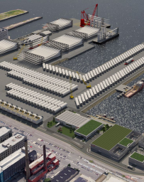 Aerial rendering of a marine terminal