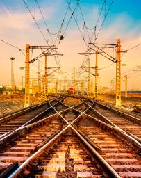 Railroad tracks in sunset