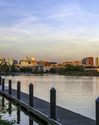 Harbor view of Wilmington, Delaware at sunrise