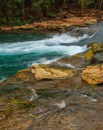 One of the three chutes along the San Marcos River known as Rio Vista Falls, great for tubers, canoers, kayakers and rafters, San Marcos, Texas, USA.