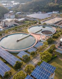 Aerial photos of the whole solar sewage treatment plant