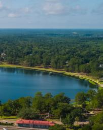 Aerial view of a lake in DeFuniak Springs, Florida