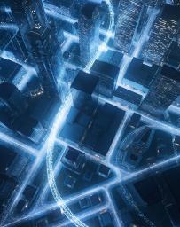 Digitally generated cityscape, perfectly usable for all kinds of topics related to data exchange and computer networks.
