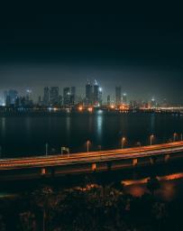A high angle shot of Bandra Worli sealink in Mumbai at night time