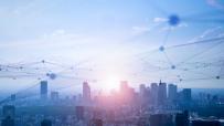 skyline with overlay of interconnected digital lines
