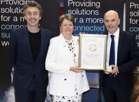 Donald Morrison receiving honorary STEM ambassador award from Baroness Brown and Dallas Campbell
