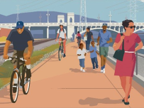 Artist impression of people using the proposed new LA river path
